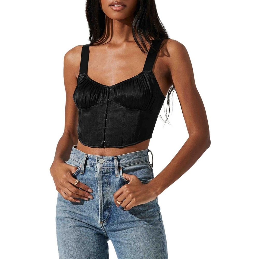 NWT ASTR the Label Black Satin Ruched Bustier Corset Top Small